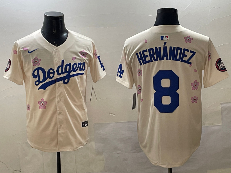 Men's Los Angeles Dodgers Enrique Hernandez #8 Cream Alternate Jersey